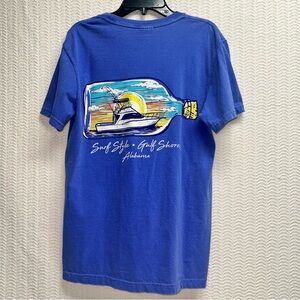 comfort colors / blue and yellow surf style gulf shores beach tee size small